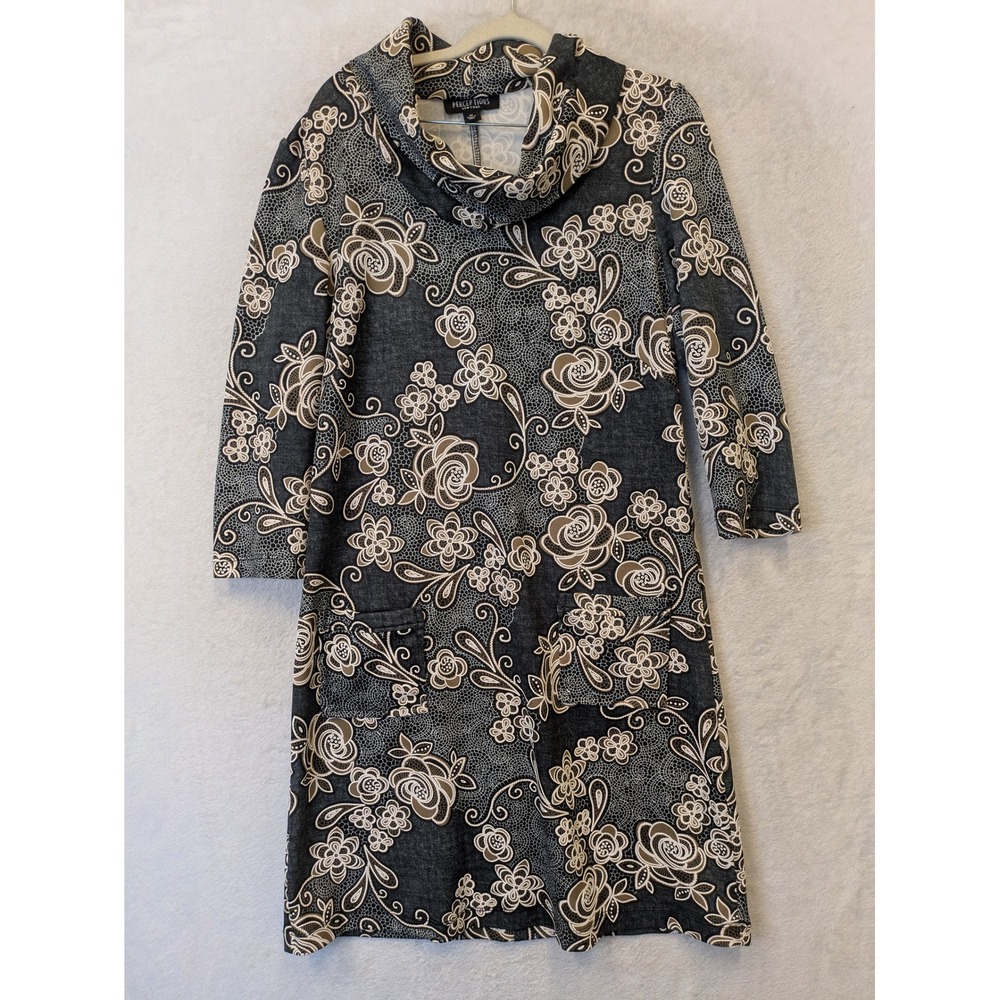 Perceptions Cowl Neck Dress Women's Medium Black Floral Lace‎ Print Pockets